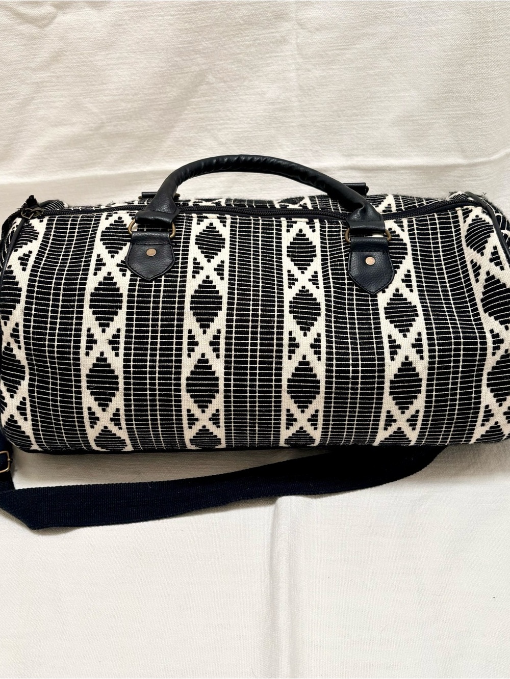 Black & White Geometric Patterned Weekender Travel Duffel Bag